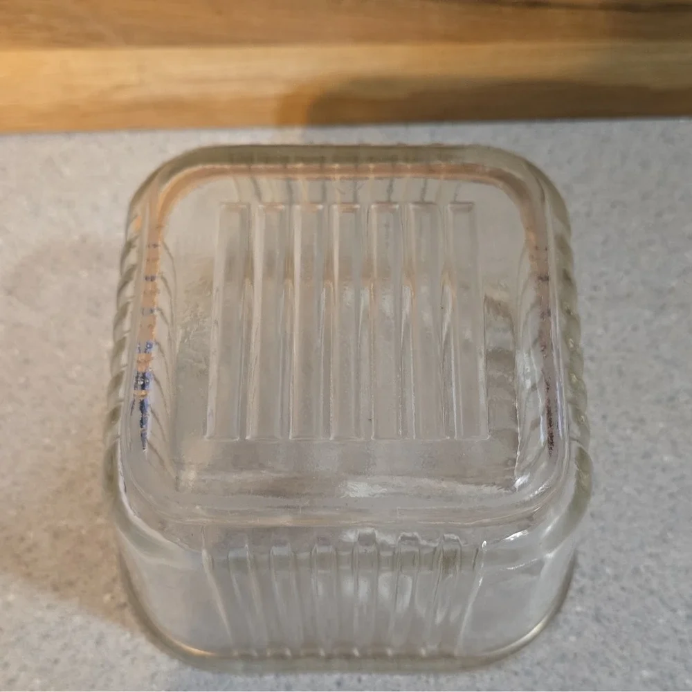 Vintage Federal Glass Company Clear Square Glass Food Container No Lid 4x4.5x3